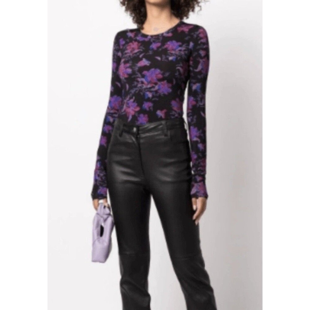 Rag & Bone New York Sabeen Women’s Floral Black Top Size S Viscose Stretch $195